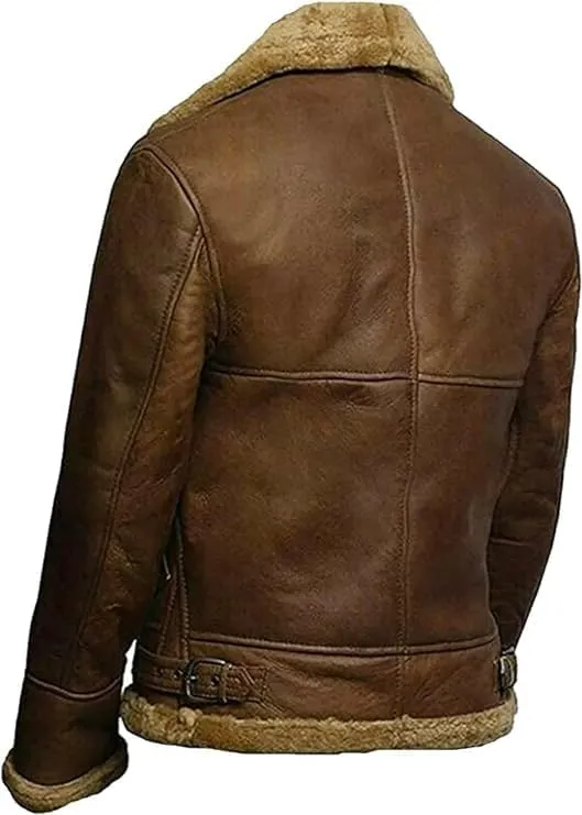 B3 Bomber Sheepskin Shearling Leather Jacket Raf Aviator Fighter Pilots WW2 Winter Fur Jacket For Men