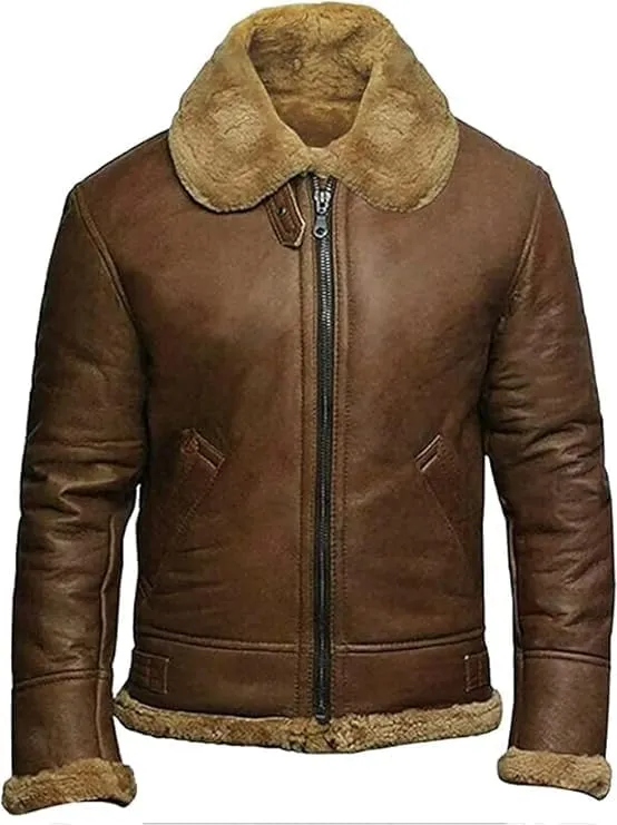 B3 Bomber Sheepskin Shearling Leather Jacket Raf Aviator Fighter Pilots WW2 Winter Fur Jacket For Men