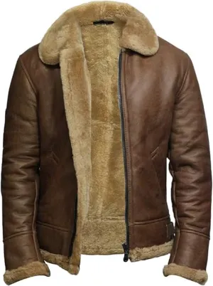 B3 Bomber Sheepskin Shearling Leather Jacket Raf Aviator Fighter Pilots WW2 Winter Fur Jacket For Men