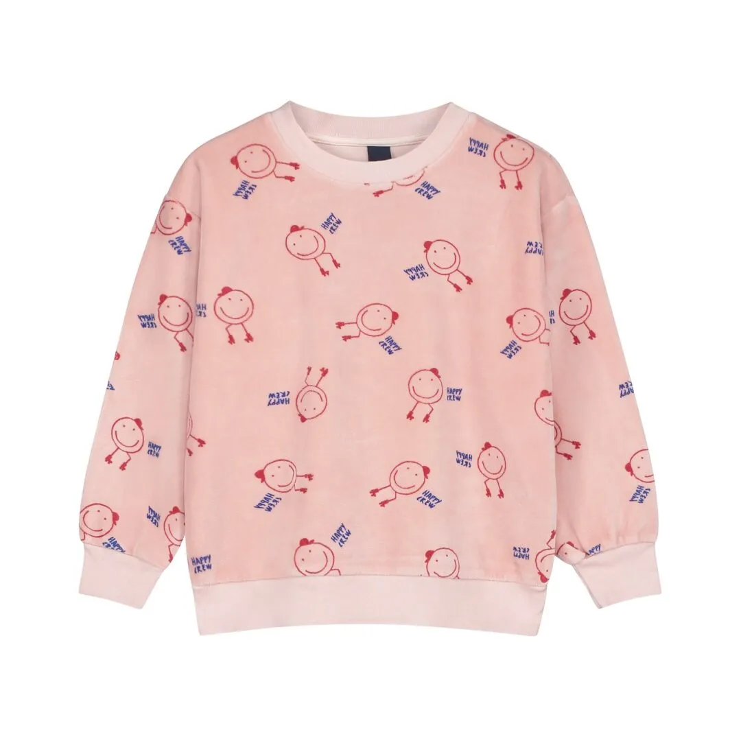 BONMOT DUSTY PINK HAPPY CREW VELVET SWEATSHIRT