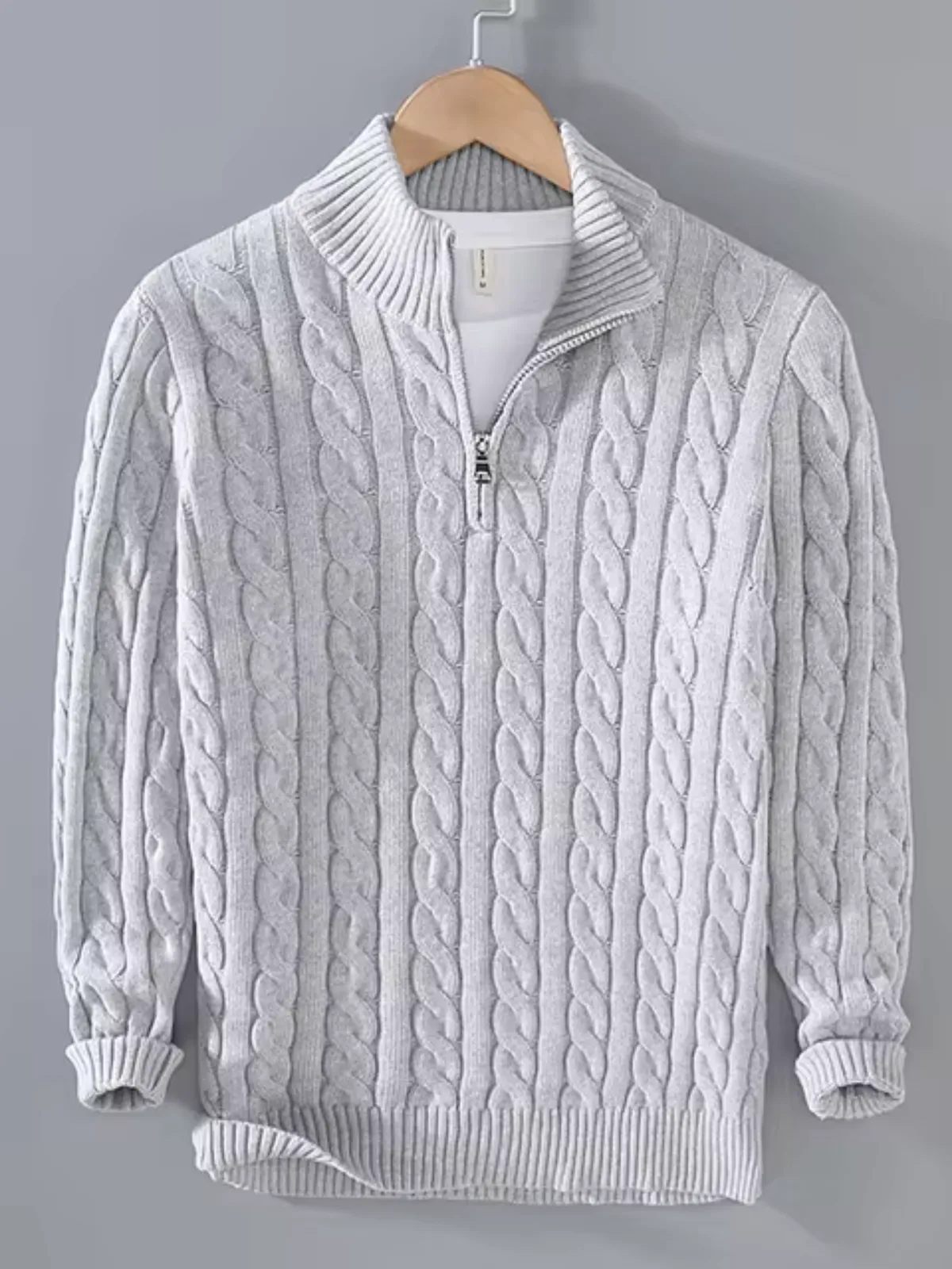 Classic Cable Knit Zip-Up Sweater for Men - 100% Cotton, Perfect for Fall and Winter