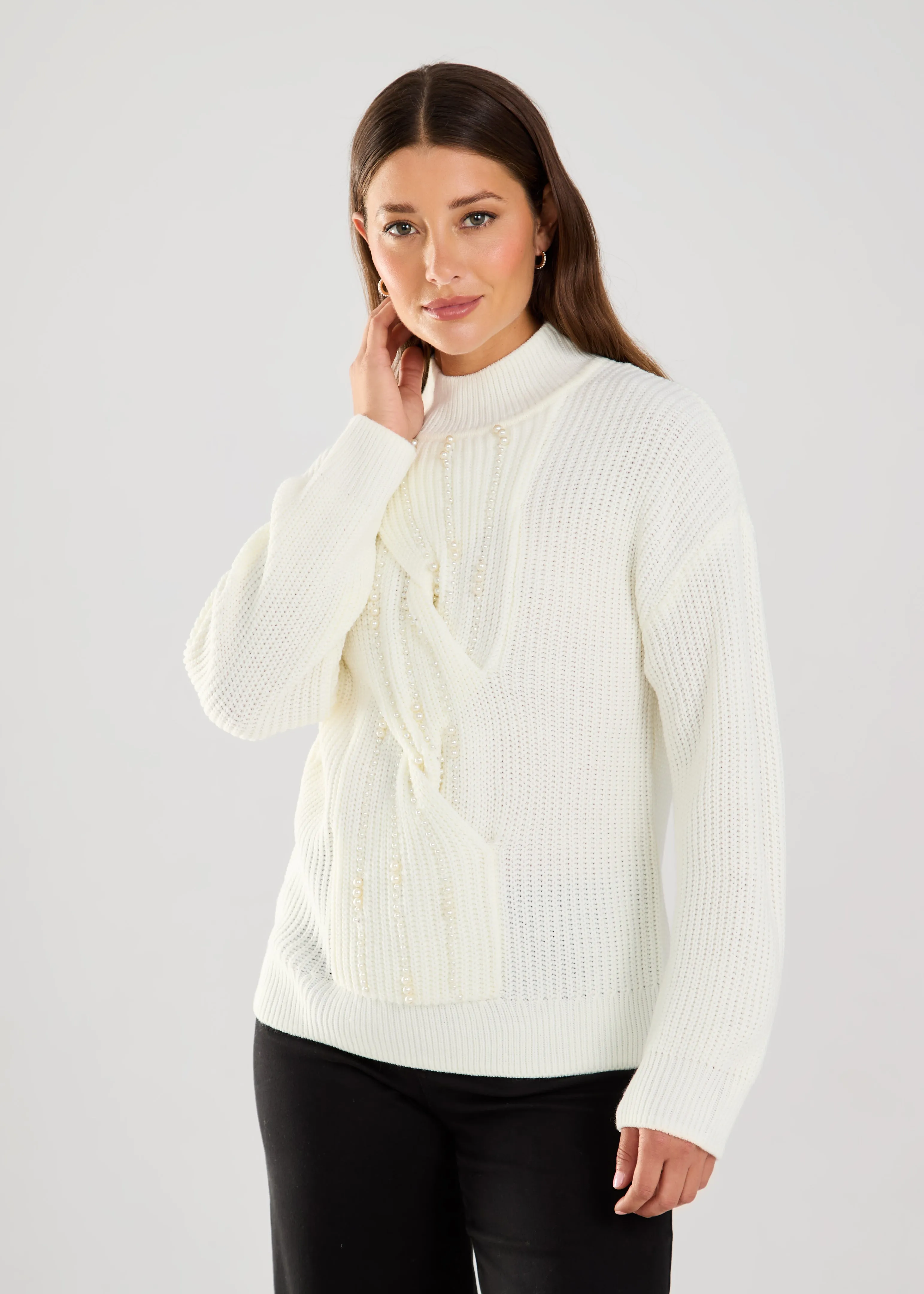 FDJ Embellished Mock Neck Sweater