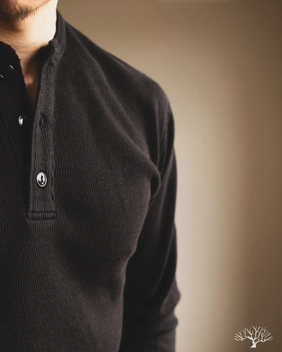 FN-THLH-004 - Waffle Knit Henley Thermal - Black