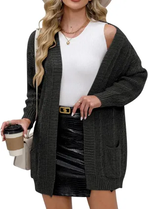 For G and PL Women's V-Neck Long Sleeve Cardigan Cable Knit Open Front with Pockets Sweater Outerwear