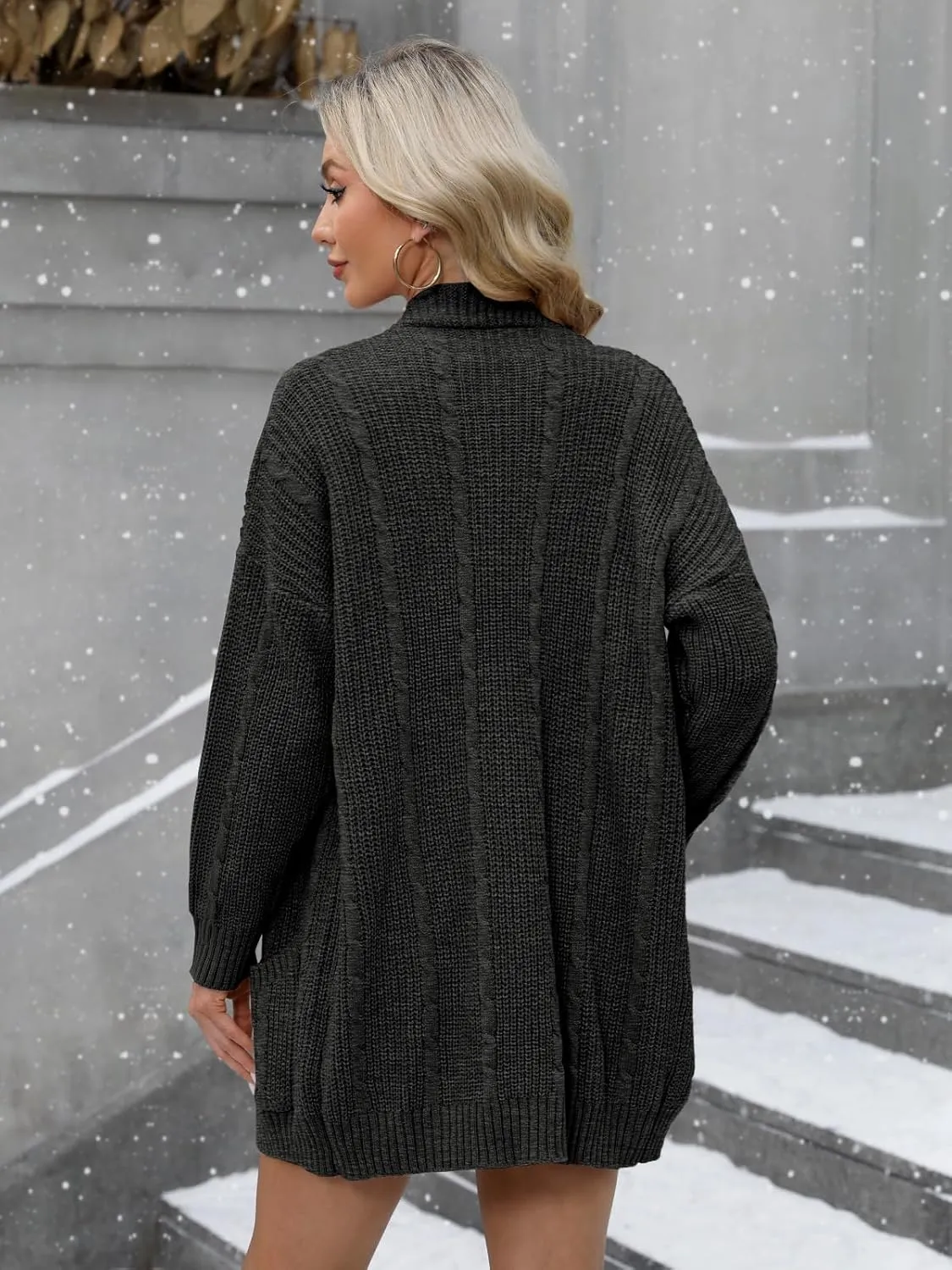 For G and PL Women's V-Neck Long Sleeve Cardigan Cable Knit Open Front with Pockets Sweater Outerwear