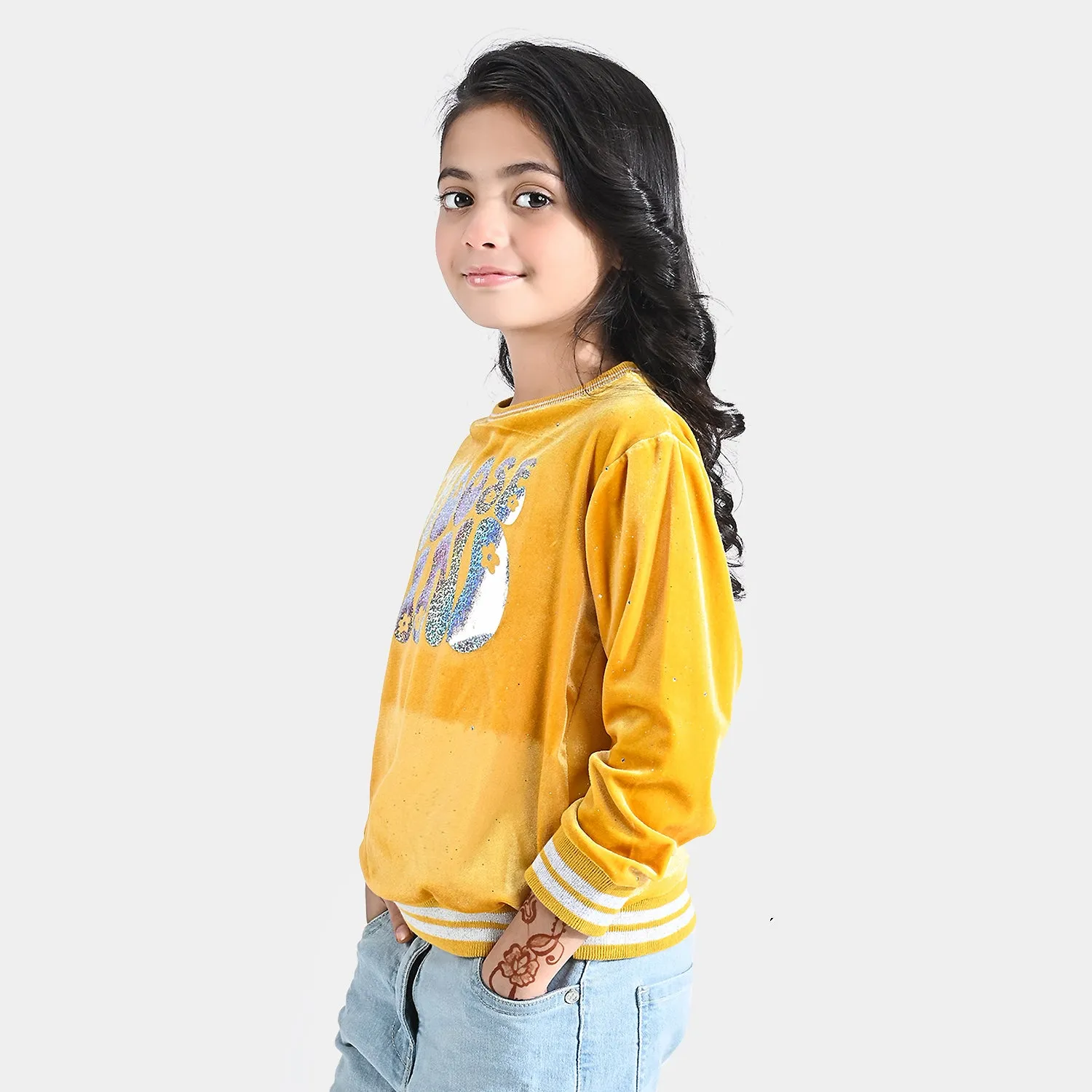 Girls Velvet Sweatshirt Choose Kind-Yellow