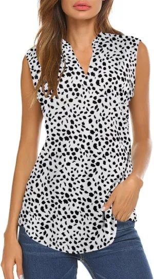 Halife Women's Sleeveless Floral Print V Neck Tunic Tank Tops Blouse Shirts