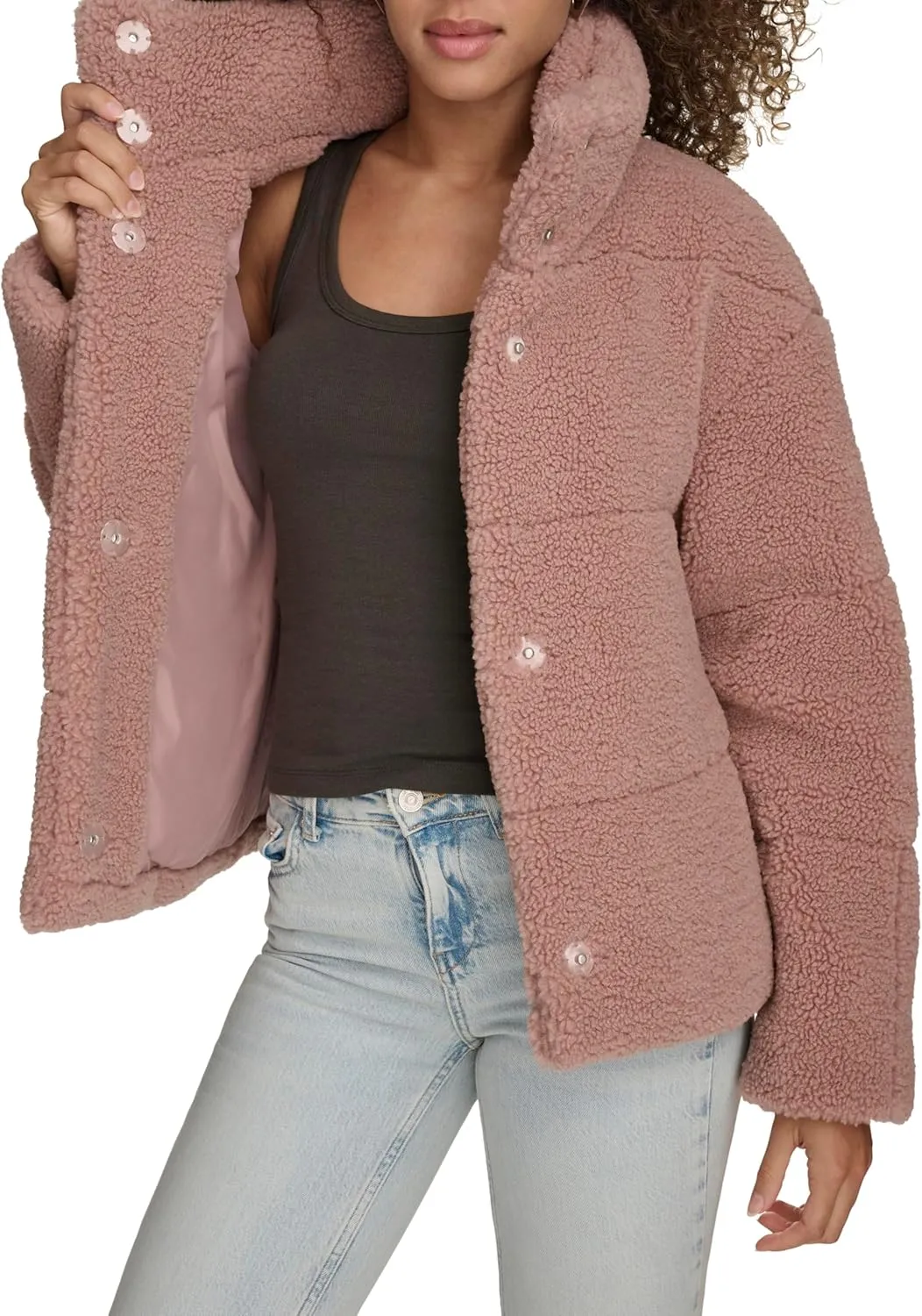 Levi's Women's Long Length Patchwork Quilted Teddy Coat