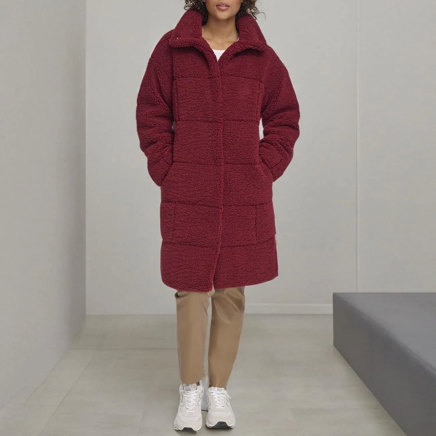 Levi's womens Long Length Patchwork Quilted Teddy Coat