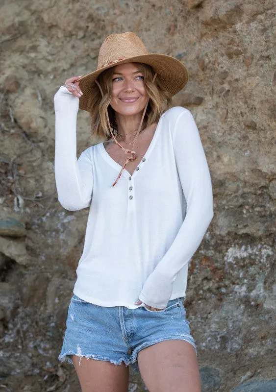MICRO RIB HENLEY LONG SLEEVE TOP