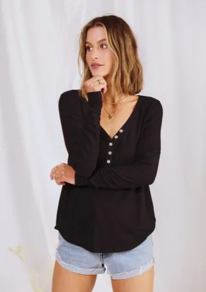 MICRO RIB HENLEY LONG SLEEVE TOP