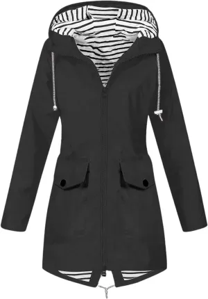 Rain Jackets for Women Waterproof with Hood Lightweight Packable Windbreaker Outdoor Trench Coat Travel Jacket