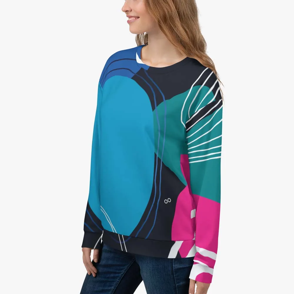 Recycled Fleece Sweatshirt "Modernist" Blue/Pink