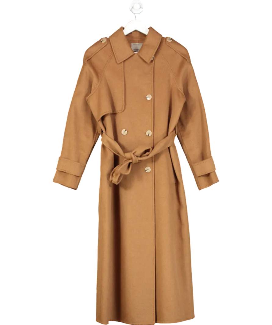 River Island Brown Wool Blend Belted Wrap Coat UK 6
