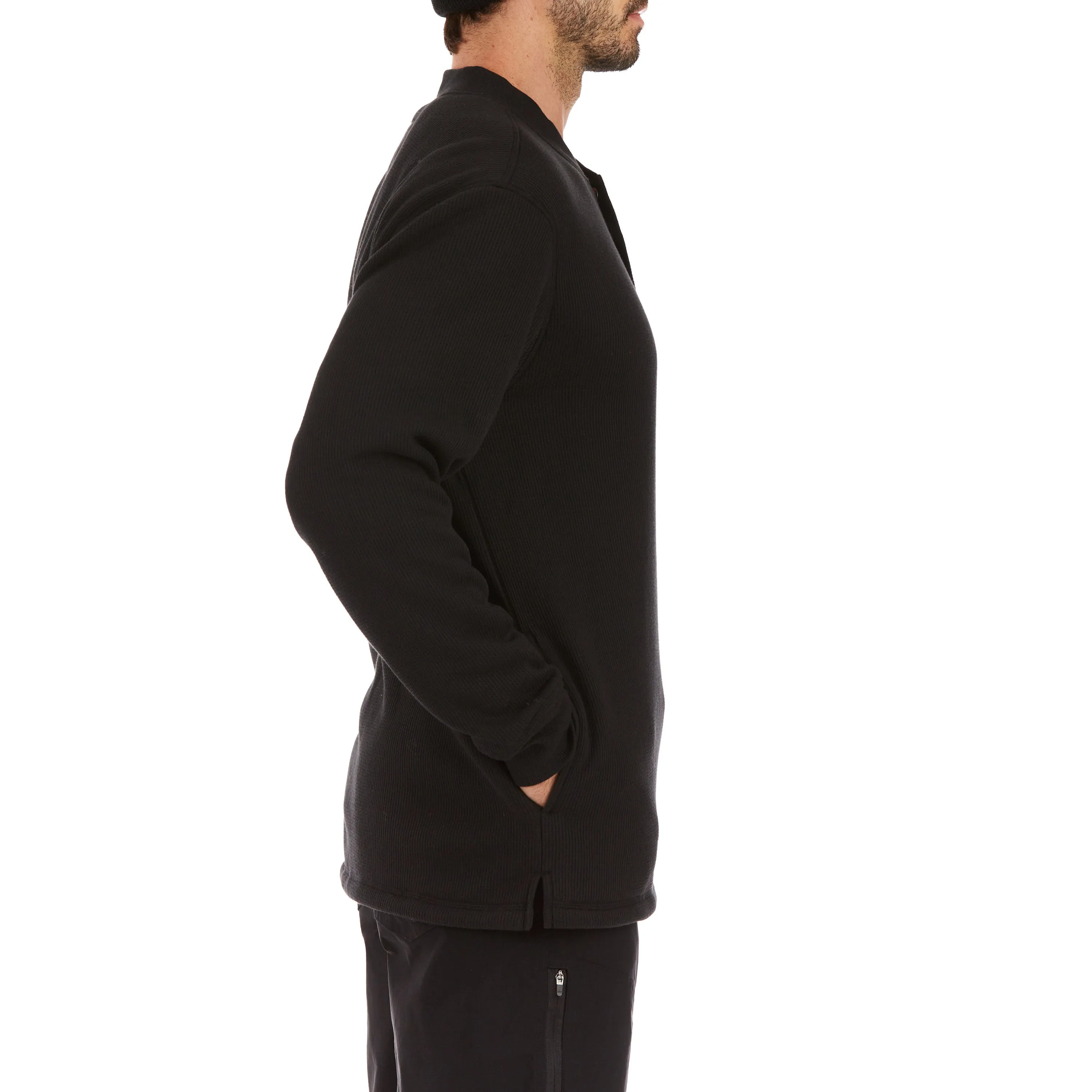 SHERPA-BONDED THERMAL KNIT HENLEY PULLOVER