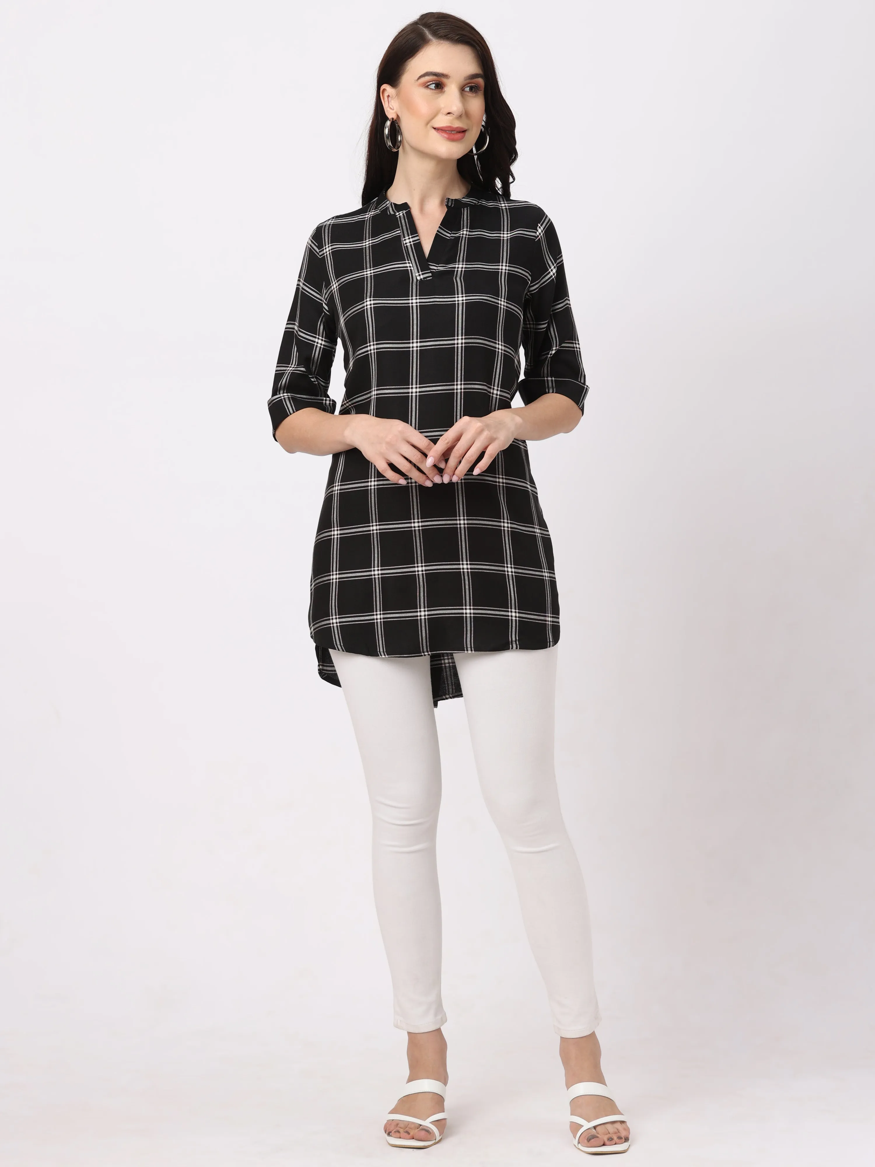Stylish Black Checkered Women’s Tunic Top