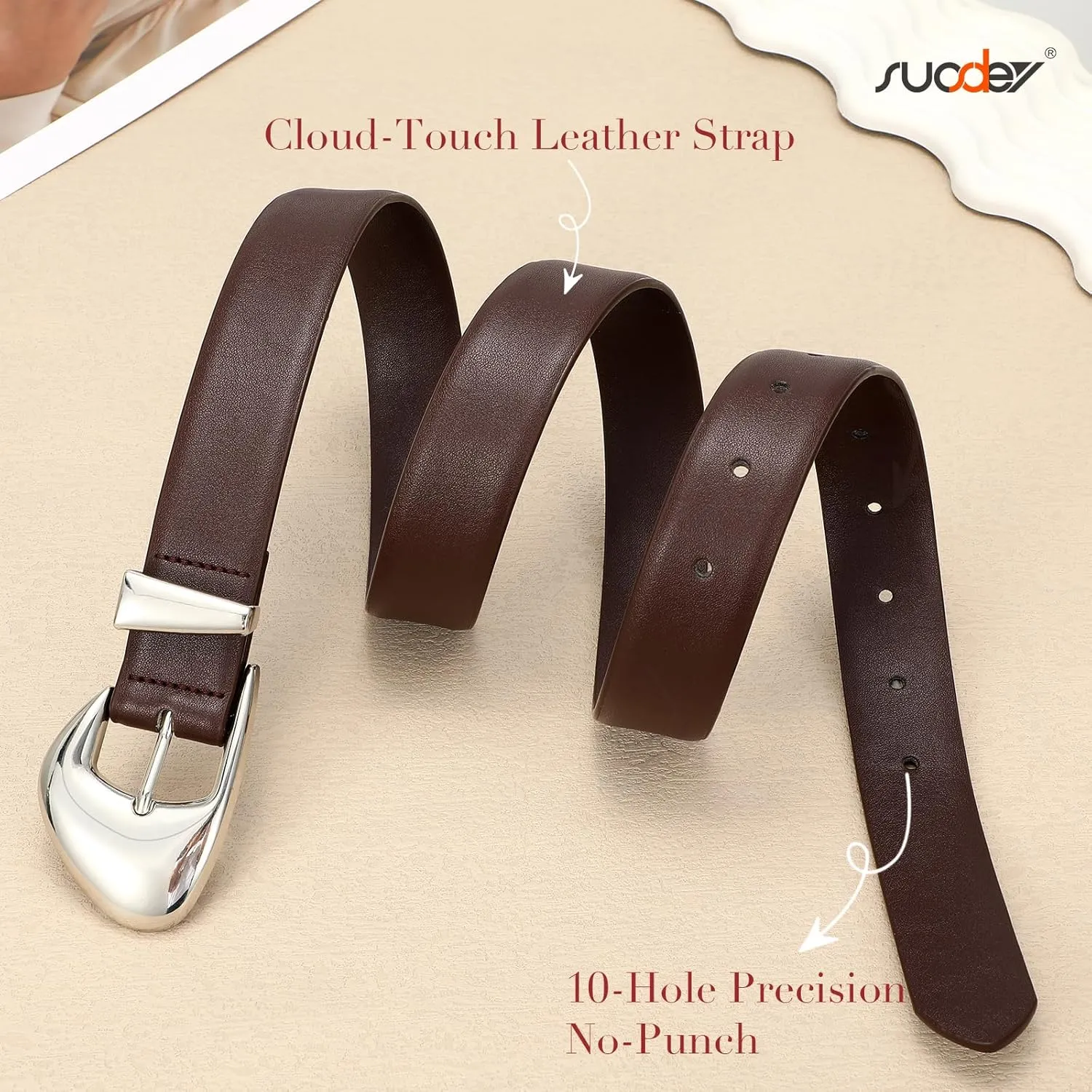 SUOSDEY Fashion Womens Leather Belt,Soft Leather Waist Belt with Silver Buckle for Ladies Jeans Pants Dresses,width 1.1"
