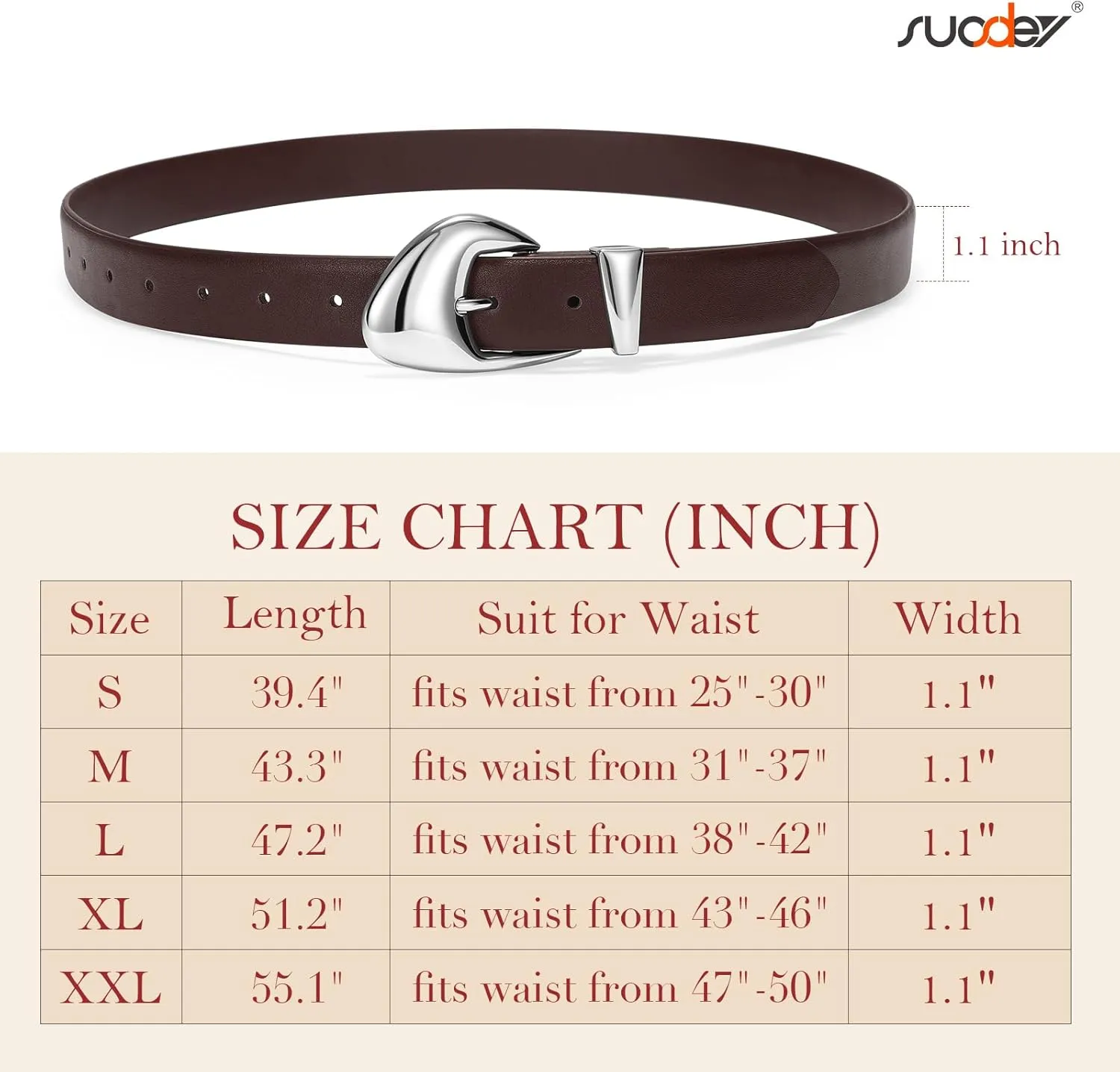 SUOSDEY Fashion Womens Leather Belt,Soft Leather Waist Belt with Silver Buckle for Ladies Jeans Pants Dresses,width 1.1"