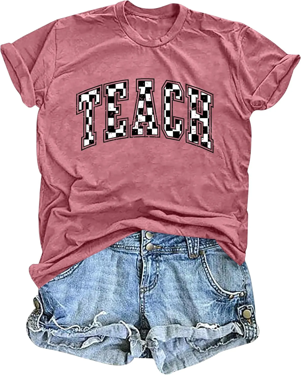 Teacher Shirts Women: Checkered Teach Printed T-Shirt Graphic Teaching Gifts Tees Casual Short Sleeve Tops