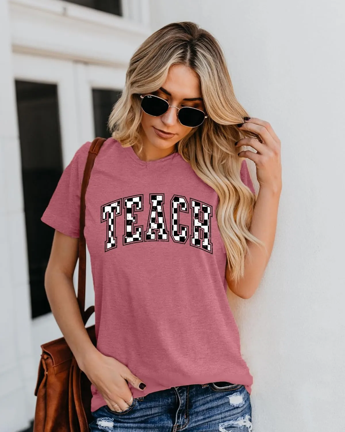 Teacher Shirts Women: Checkered Teach Printed T-Shirt Graphic Teaching Gifts Tees Casual Short Sleeve Tops