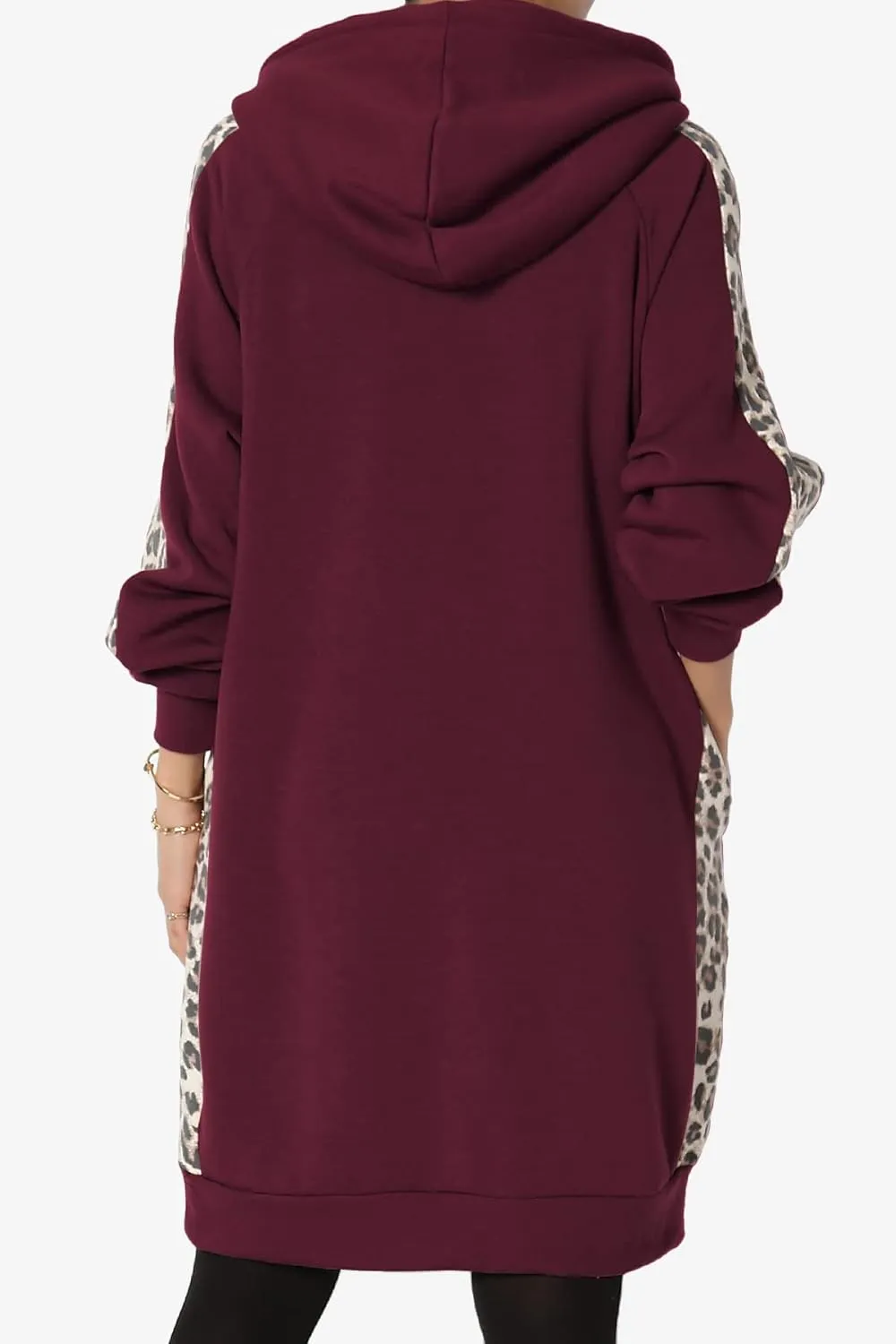 TheMogan Leopard Accent Loose Fit Pocket Pullover Hoodie Long Tunic Sweatshirts