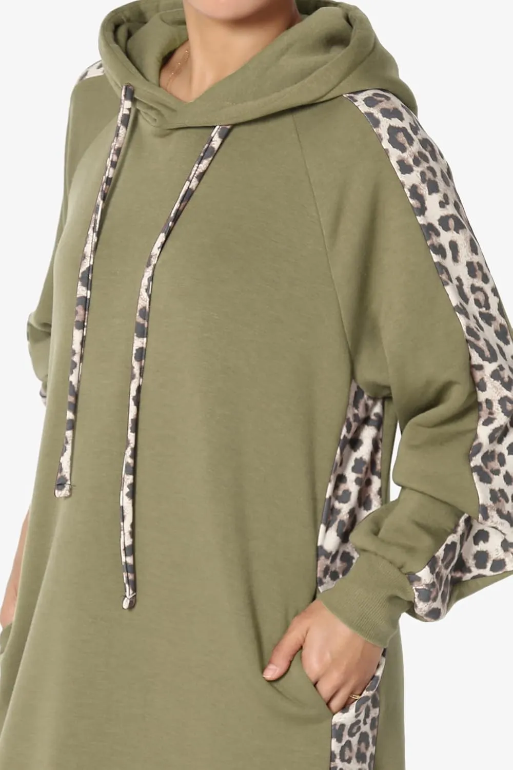 TheMogan Leopard Accent Loose Fit Pocket Pullover Hoodie Long Tunic Sweatshirts