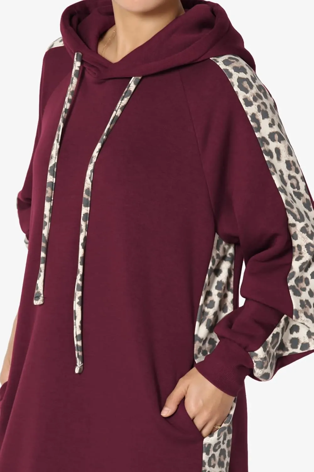 TheMogan Leopard Accent Loose Fit Pocket Pullover Hoodie Long Tunic Sweatshirts