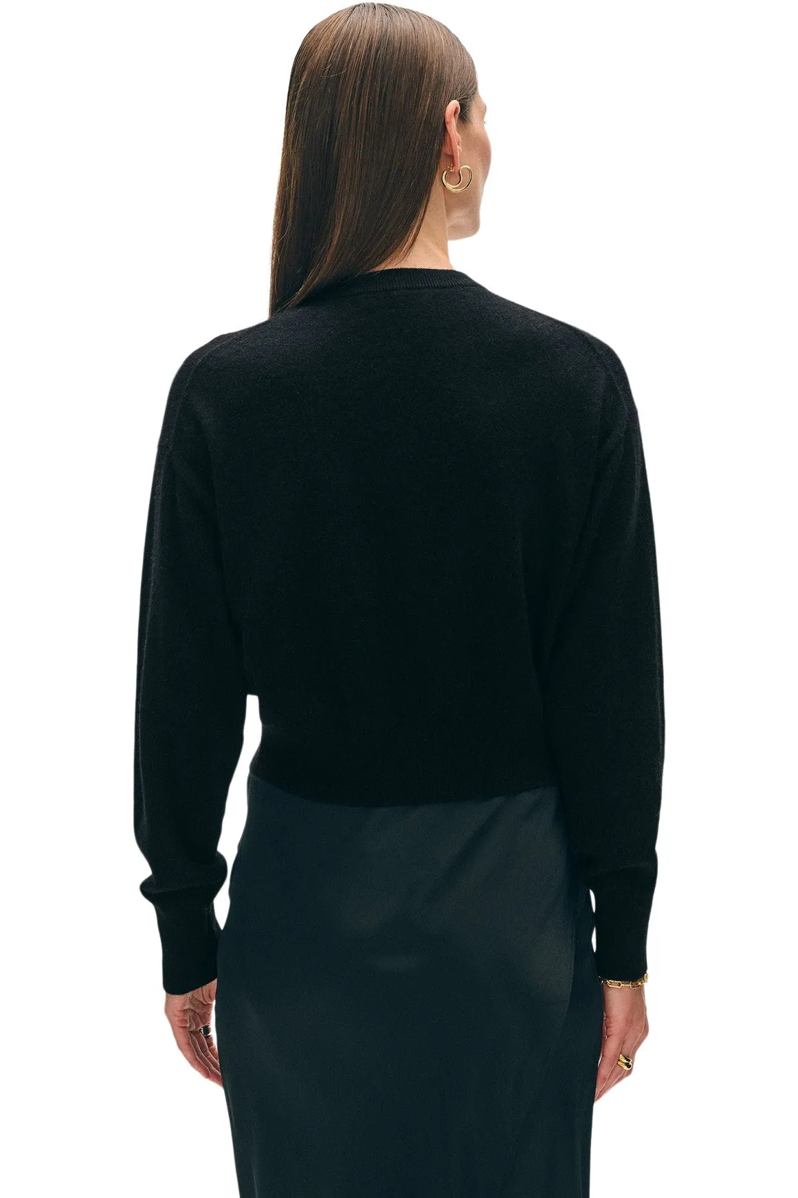 White & Warren Rhinestone Button Cashmere Cardigan in Black
