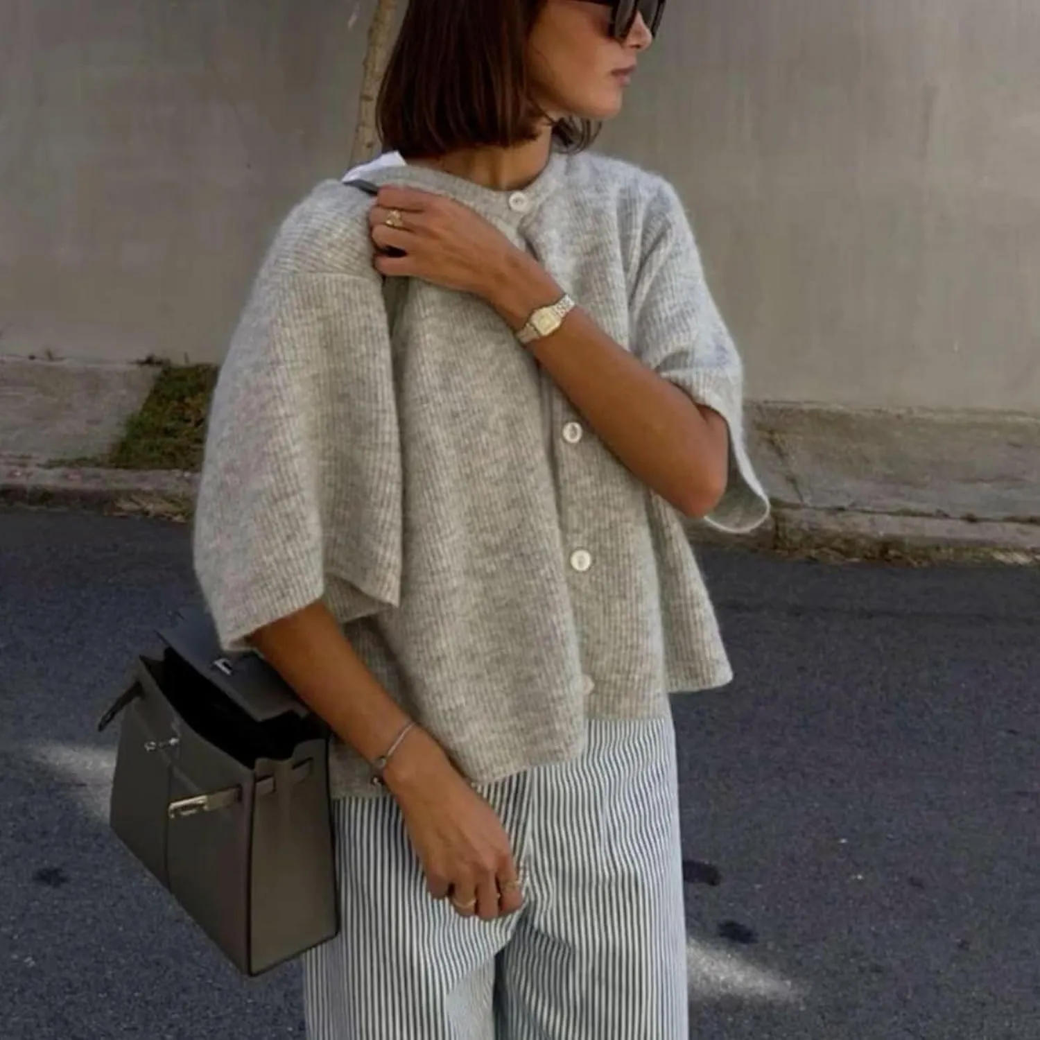 Women Knit Cardigan Sweater Y2k Short Sleeve Button Down Crop Top Sweaters Lightweight Coquette Shirt Summer