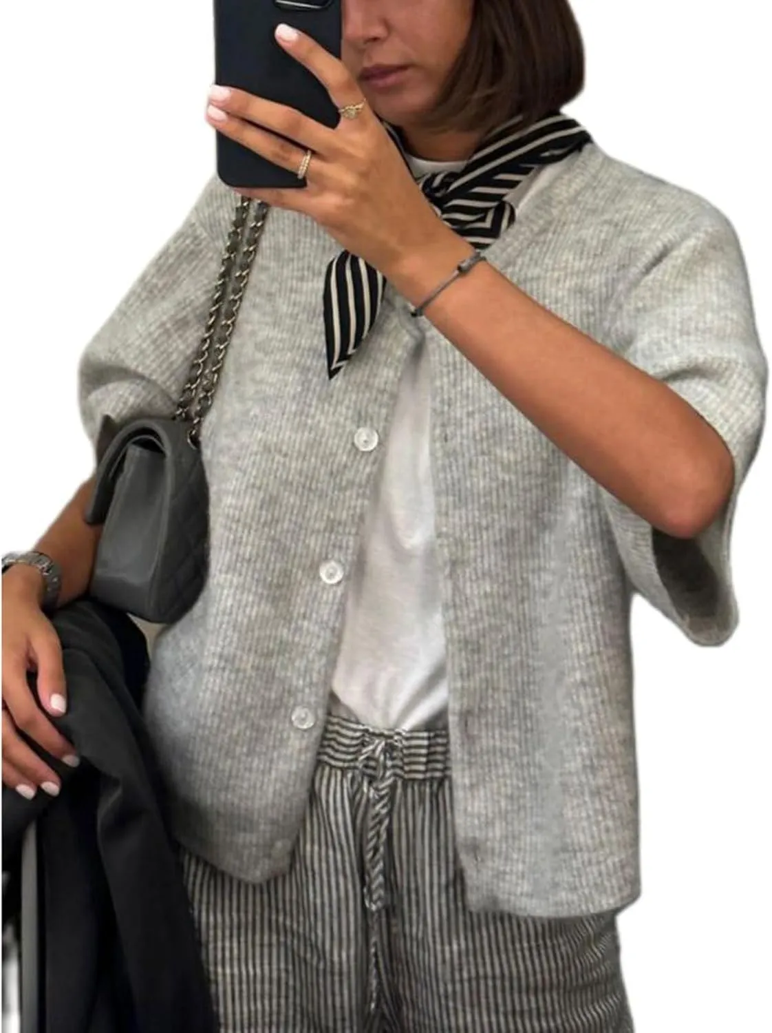 Women Knit Cardigan Sweater Y2k Short Sleeve Button Down Crop Top Sweaters Lightweight Coquette Shirt Summer