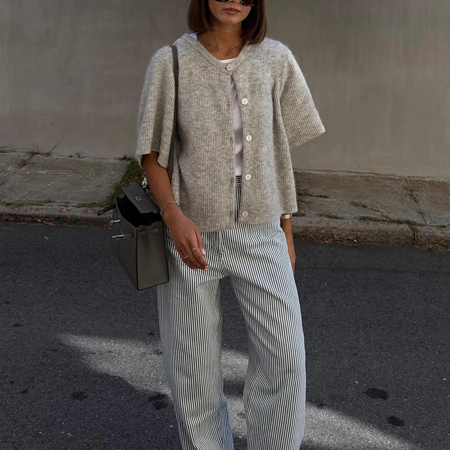 Women Knit Cardigan Sweater Y2k Short Sleeve Button Down Crop Top Sweaters Lightweight Coquette Shirt Summer