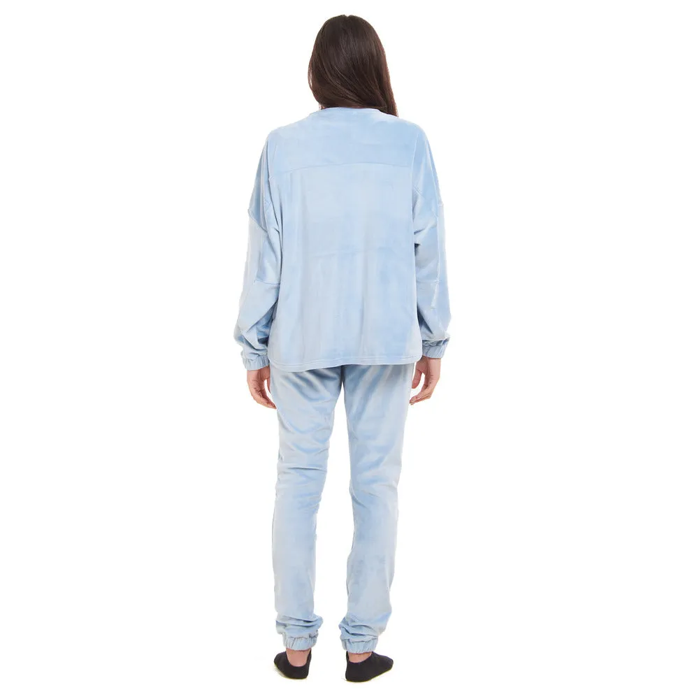 Women Winter Pajama Set Light Blue Sweatshirt   Pants