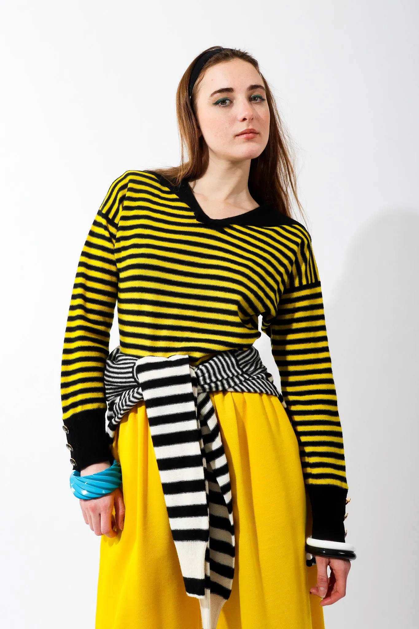 Yellow Stripe Knit Sailor Sweater